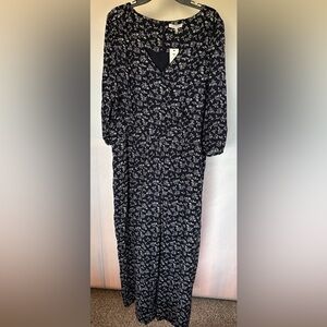 NEW w/Tags Skies Are Blue Black White Floral Long Sleeve Jumpsuit Women Size 2X